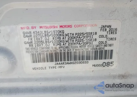 2016 Mitsubishi Outlander Sport 2.4 Es from USA, damaged, VIN JA4AR3AWXGZ030833